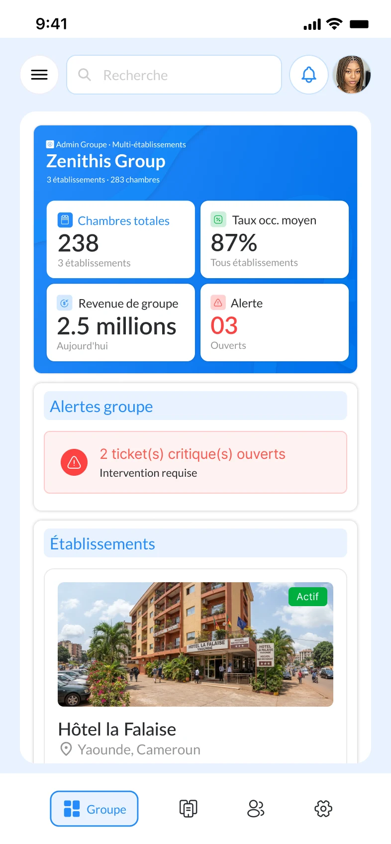 Pilotage mobile DOMERA pour un groupe hôtelier.