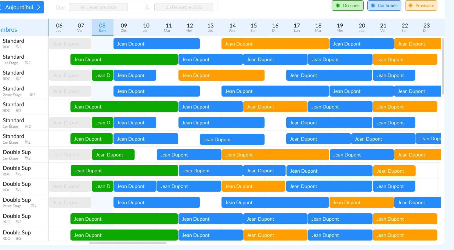 DOMERA planning detail for organising reservations by room.